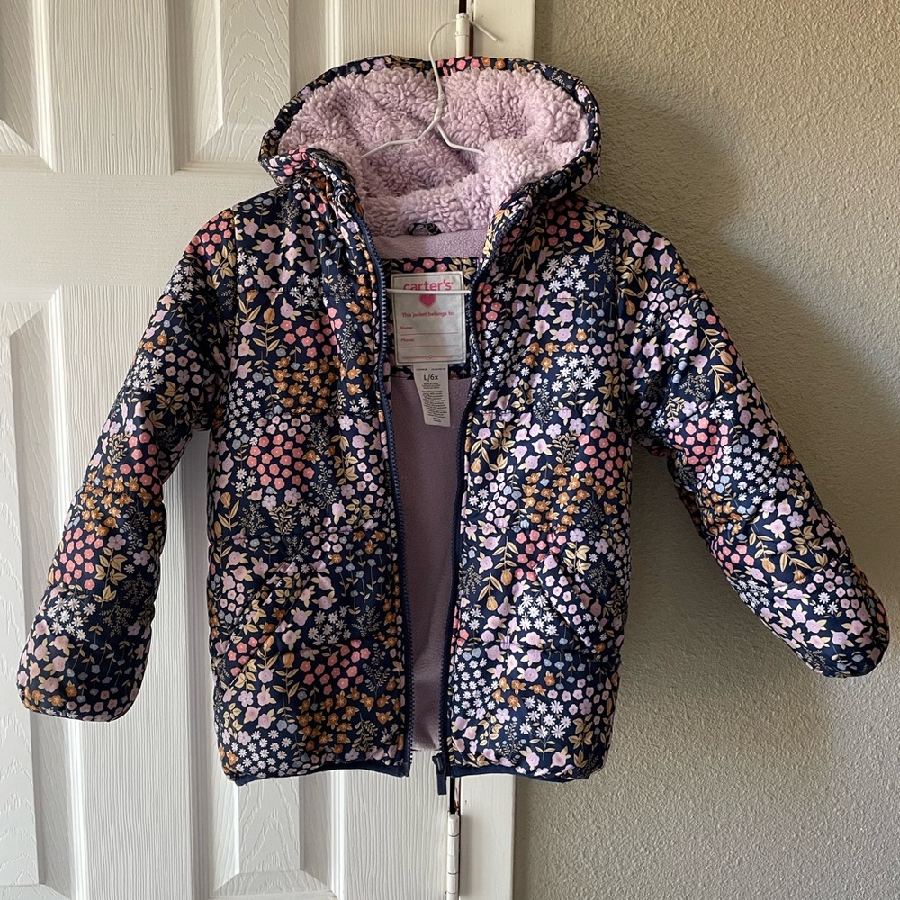 Carter's Navy Floral Puffer Jacket 6x